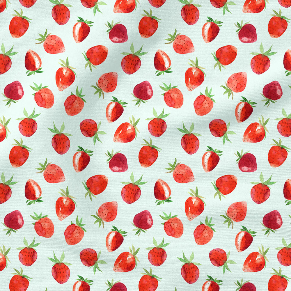 Red Strawberries (Icy Blue) | Fruit, Children Fabric Design | Hip Kid Designs